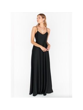 Show Me Your Mumu Faith Maxi Dress Black Luxe Satin Women's Size Medium